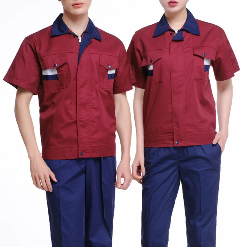 Summer Polyester Cotton Workwear Labor Protection Clothing Uniforms Tops for Auto Repair Shop Gas Station & Logistics Warehouse