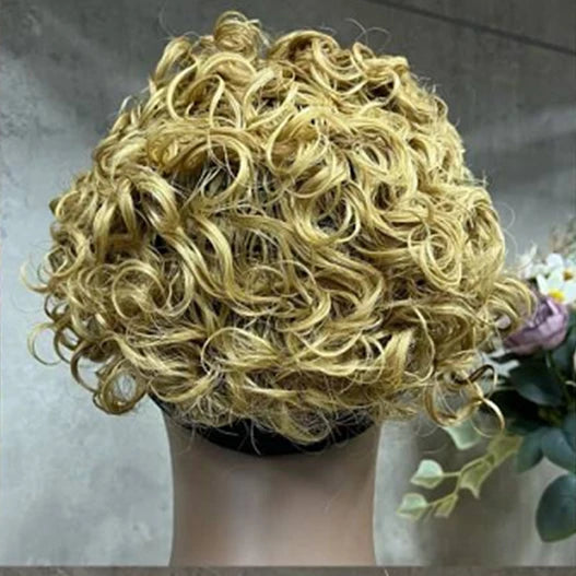 Wholesale Curly Wig 6 Inch Pixie Cut Headband Human Hair Wig No Lace Natural 1B/99J/T1b/27 Color in Stock Ready to Ship