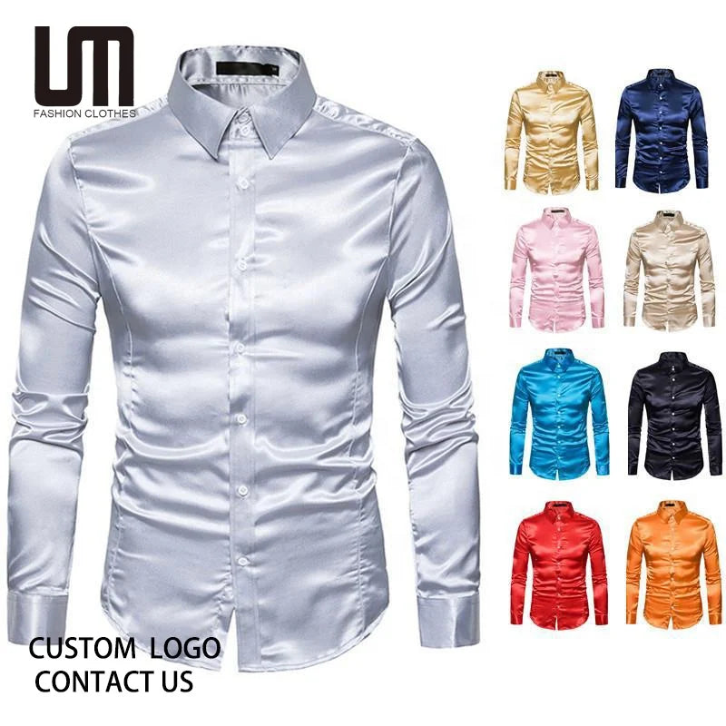 Clearance Sales Wholesale New Casual Men Fashion Leisure Bright Color Long Sleeve Slim Fit Shirt