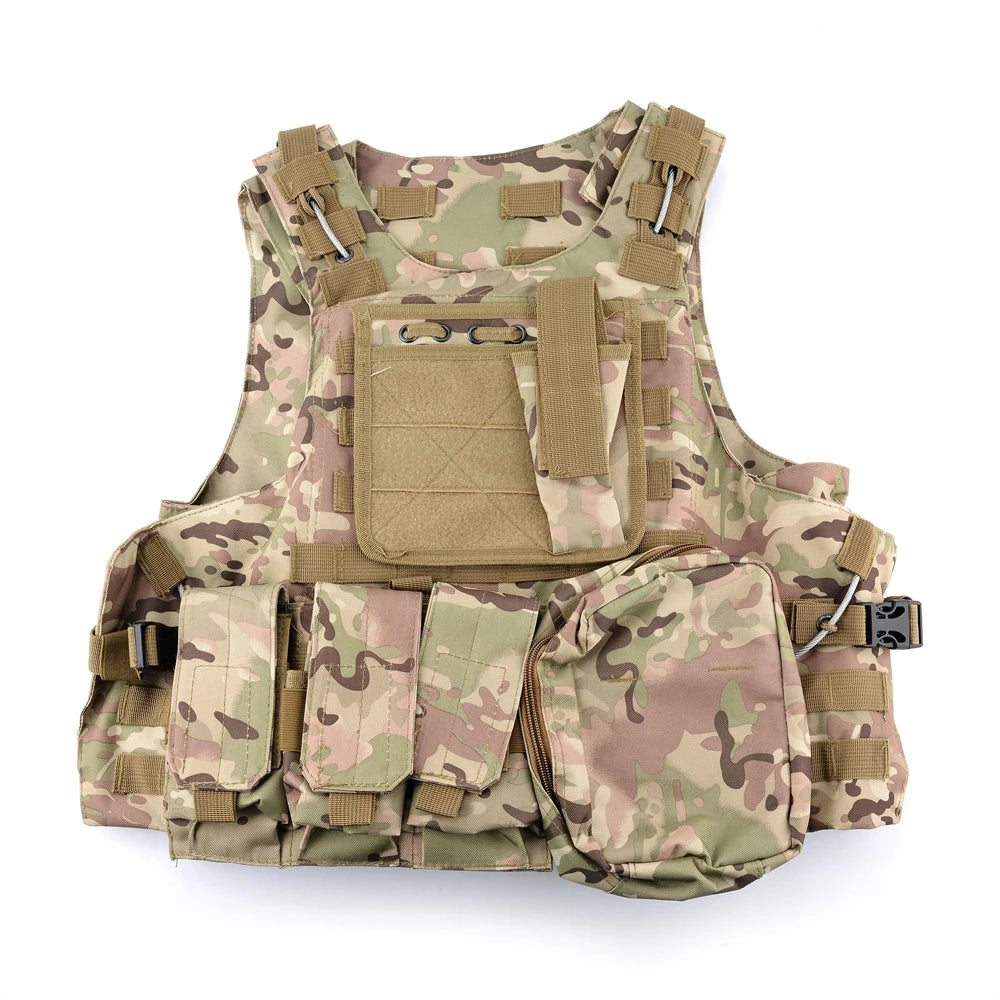 Tactical Assault Plate Carrier Vest Nylon MOLLE Combat Chest Rig Vest with Holster & Pouches for Shooting Hiking & Training