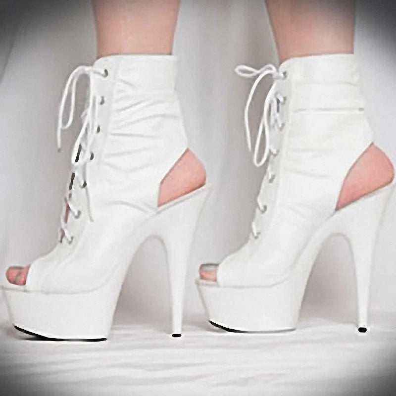 6 Inch Stiletto Stripper Heels Round Thick Peep Toe Ankle Strap Lady Pole Dance Shoes 15Cm Ankle Boots Fashion Gladiator Fetish