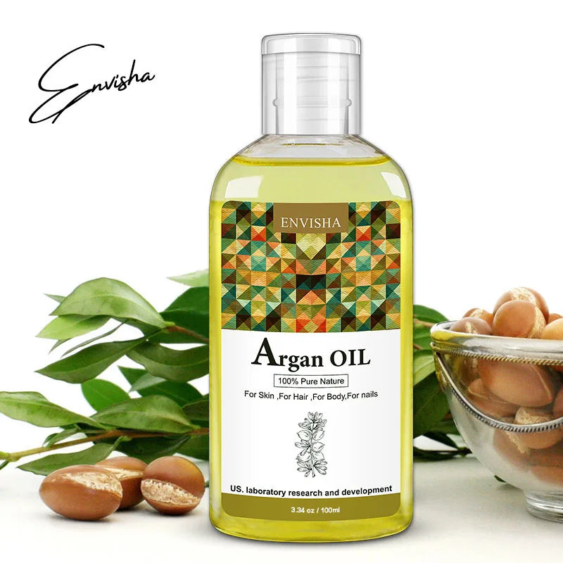 Wholesale 100ml Envisha Cold Pressed Argan Massage Essential Oil Bulk Pure Organic Enhances Hair & Lash Growth Hair Argan Oil