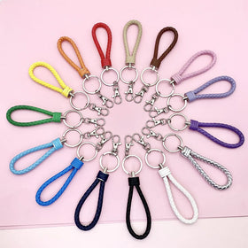 Multicolor Braided PU Leather Strap Keyring Keychain Key Chain