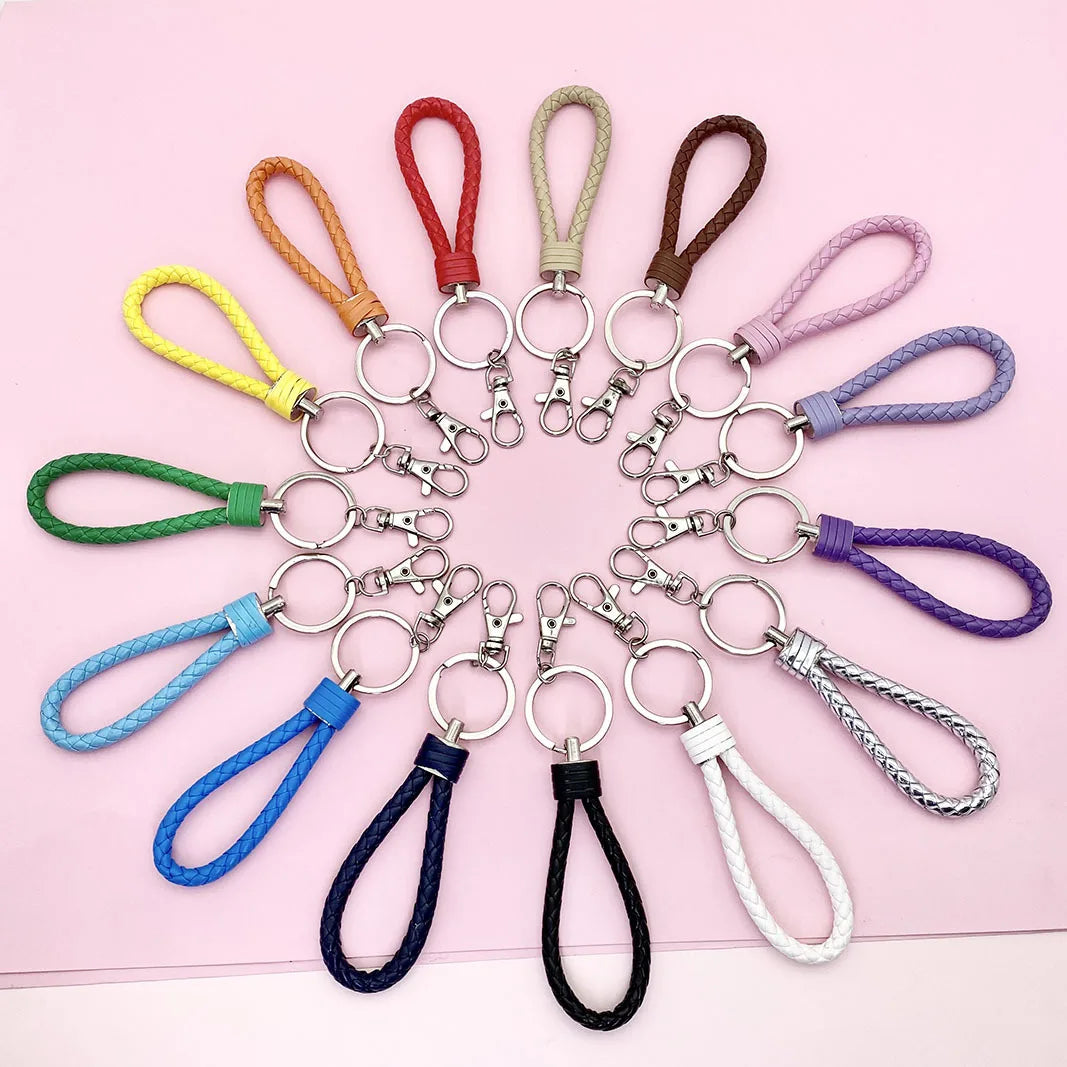 Multicolor Braided PU Leather Strap Keyring Keychain Key Chain
