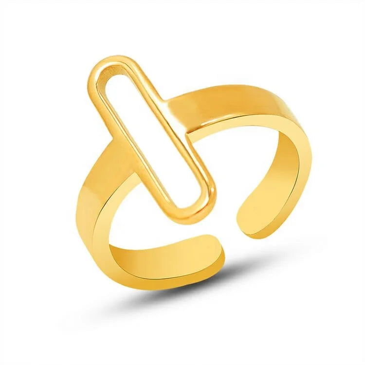 Vintage Geometric Openwork Engagement Ring Stainless Steel Plated with 18K Gold for Wedding