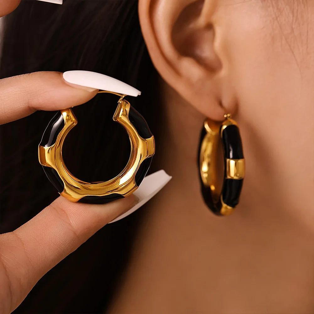 Luxury Jewelry 18K Gold Plated Oil Drip Huggie Earrings Jewelry Stainless Steel  Leopard Print Designer Hoop Earrings Women