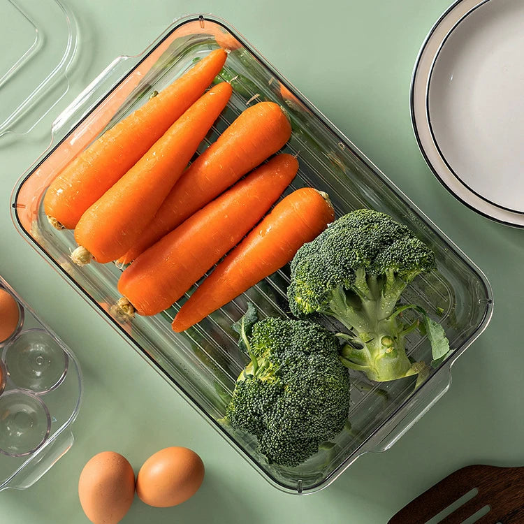 NFS2022 Fridge Freezer Refrigerator Produce Saver Stackable Clear Plastic Airtight Storage Food Container Organizer Box Bin Set