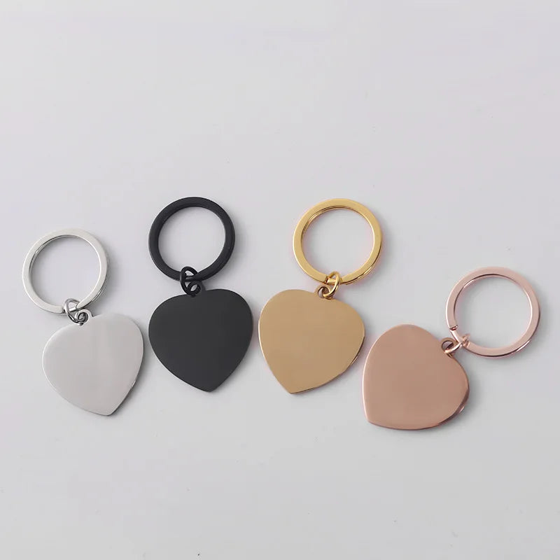 Wholesale Polished Stainless Steel Blank Heart Keychain Mirror Peach Heart Pendant for DIY Engraved Jewelry Accessories