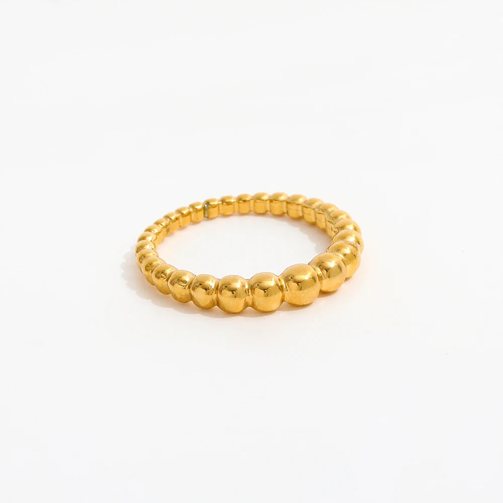 Joolim Jewelry Wholesale 18K Gold Plated Beads Gradient Stainless Steel Ring for Women Gift