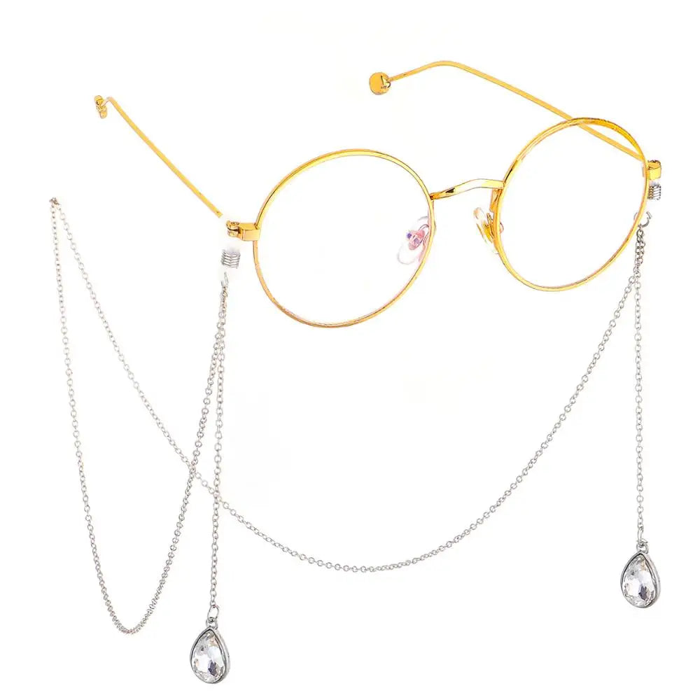 HOVANCI Eyewear Accessory Gold Color Sunglasses Neck Chain Elegant Crystal Rhinestone Waterdrop Pendant Glasses Chain Cord