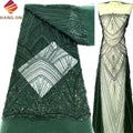 Luxury Embroidered Mesh Sequins French Tulle Lace Fabric Emerald Green Handmade African Beaded Lace Fabrics for Party Dresses