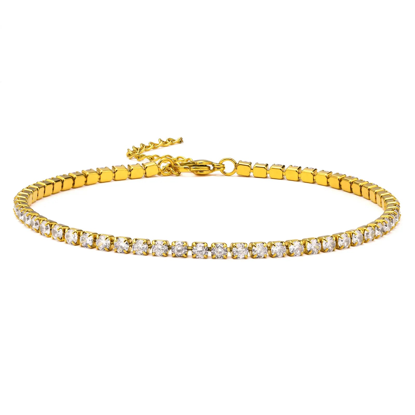 18K Gold Plated Stainless Steel Bracelet and Anklet with Zircon Clear Chain Trendy BR-1241 for Gift Anniversary Party