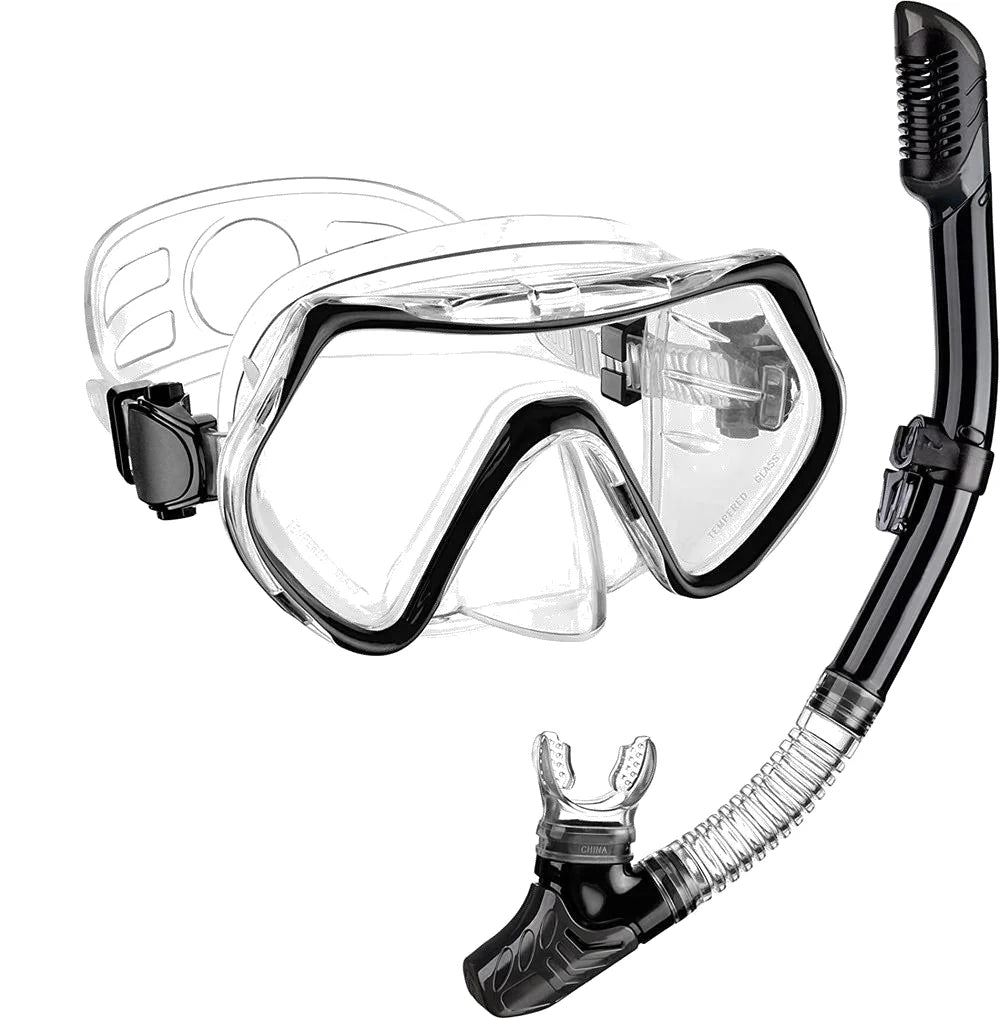 Ren Tong Hot Sale Latest Tempered Glass Snorkeling Diving Mask and Dry Top Snorkel Set