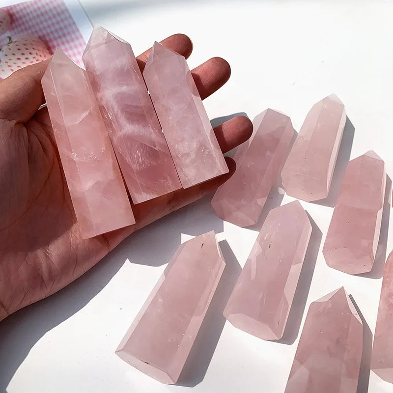 Wholesale Natural pink Rose Quartz Crystals Healing Wand Gemstones and Crystals Point Tower
