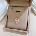 18k Gold Plated Bowknot Love Heart Light Luxury Temperament Gorgeous Full Diamond Necklace Non Fade Collar De Acero Inoxidable
