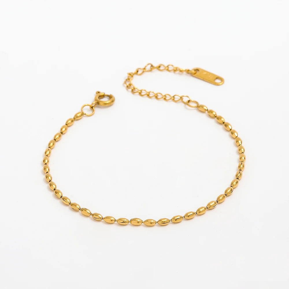 Fenny 18K PVD Plated Simple Charm Oval String Rice Beads Bracelet Fast Delivary Stainless Steel Jewelry Wholesale