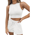 Women's 2 Piece Track Suits Outfits Workout Sleeveless Top Jogger Legging Shorts Yoga Sets