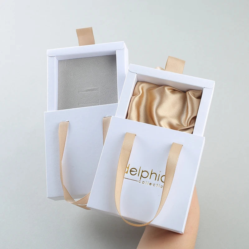 Custom Logo Recyclable Paper Cardboard Box with Handle Sliding Out Drawer for Necklace Display Jewelry Gift Presentation