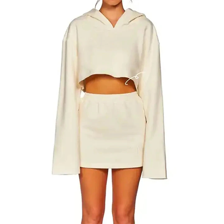 Wholesale Women Clothes Custom logo Two Piece Skirt Set Wholesale Streetwear Ladies 2 Piece Hoodie and Skirt Set
