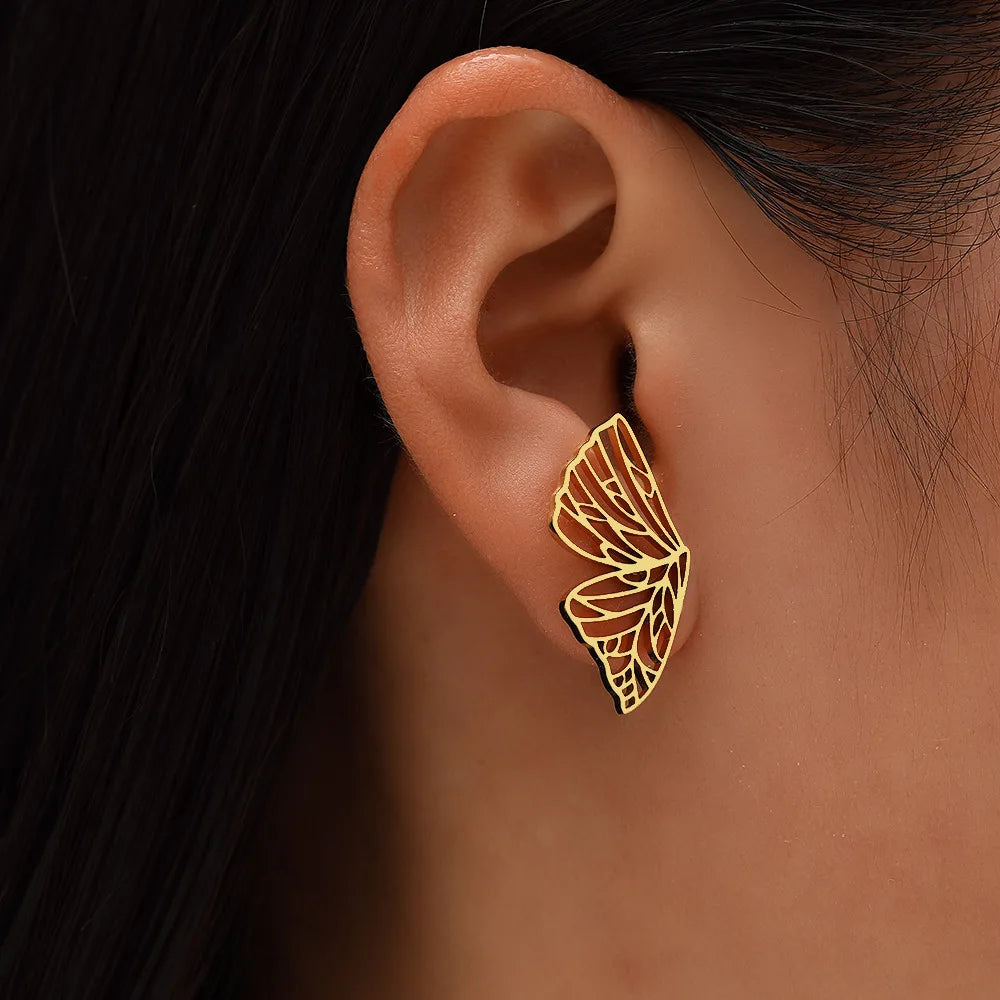Hot Selling Stainless Steel Butterfly Earrings Gold Plated Exaggerated Butterfly Stud Earings Jewelry Women