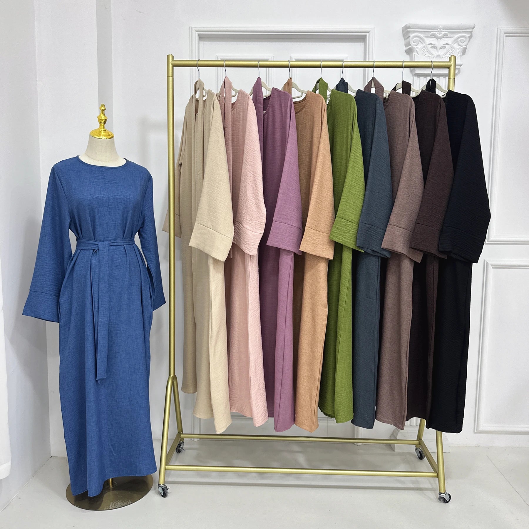 Loriya New Daily Wear Simple Plain Modest Abaya Comfortable Wrinkle Polyester Islamic Clothing Women Muslim Dress With Pocket