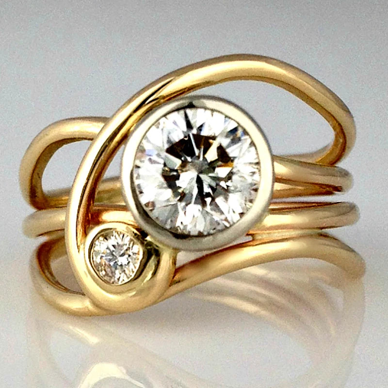 CAOSHI Wholesale Party Banquet Ring for Elegant Women Gold Plated Multi Layer Cross Two Stone Imitated Diamond Ring