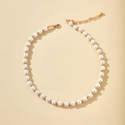 Hot Selling Freshwater Pearls Chain Necklace Gold Plated Pearl Beads Chain Necklace White Choker Adjustable Necklace  for Women