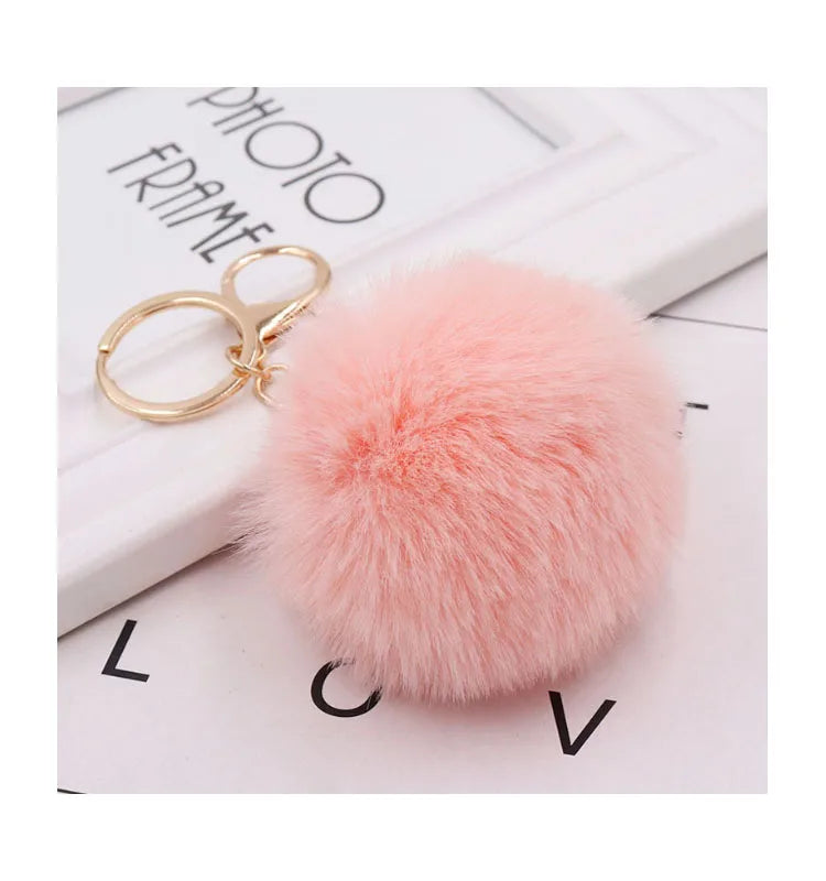 Colorful Soft Plush 8cm Round Pompom Keychain Faux Rabbit Fur Ball Keychain for Handbag Car Keyring Charm