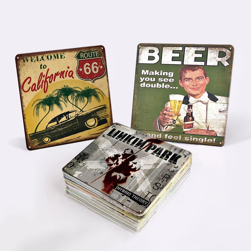 Custom 30*30cm Square Vintage Metal Tin Signs Man Cave Garage Bar Wall Decor Metal Sign Wholesale for Bar Garage Wall Decoration