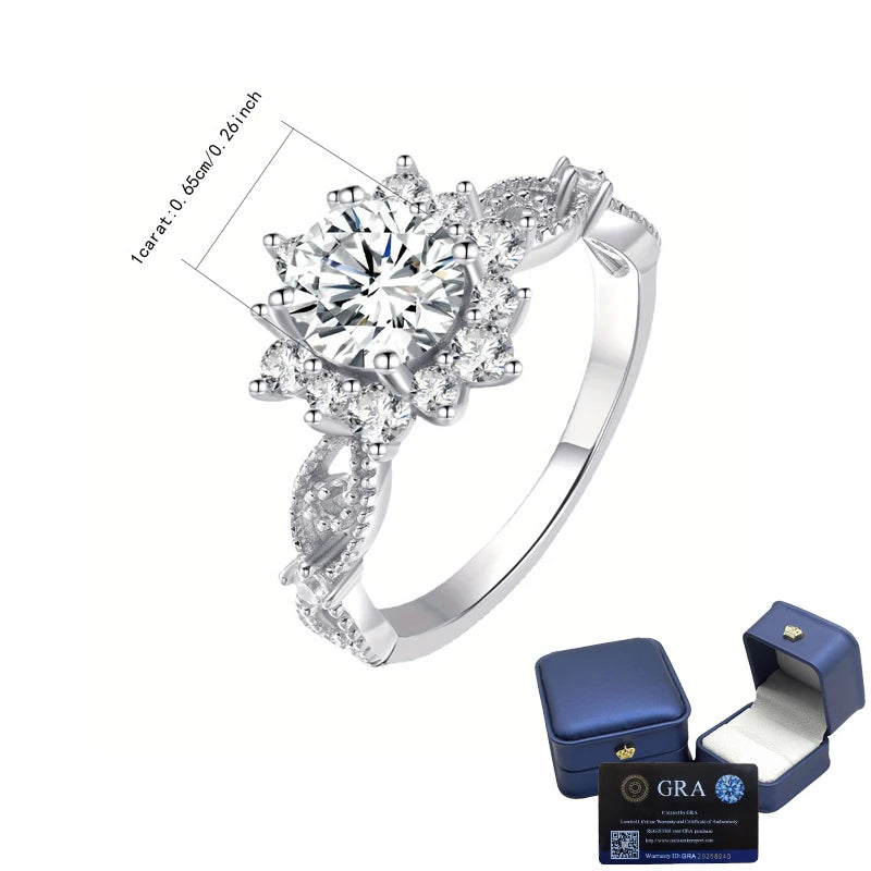 1 Carat Moissanite Snowflake Ring 925 Silver 3.3g Weight for Christmas and Winter Comes with Gift Box