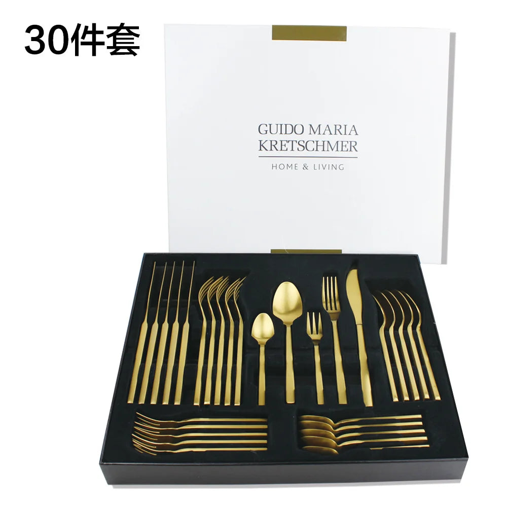 High-end Gift Box 30 Pce/68 Pce Flatware Set 304 Stainless Steel Silverware Fork Spoon Titanium Plated Cutlery Set