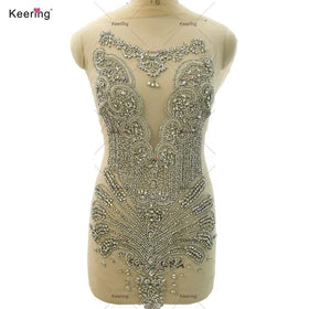 WDP-441 New Design Bodice Applique With Rhinestone Applique Silver Color Appliques and Trimmings for Wedding Party
