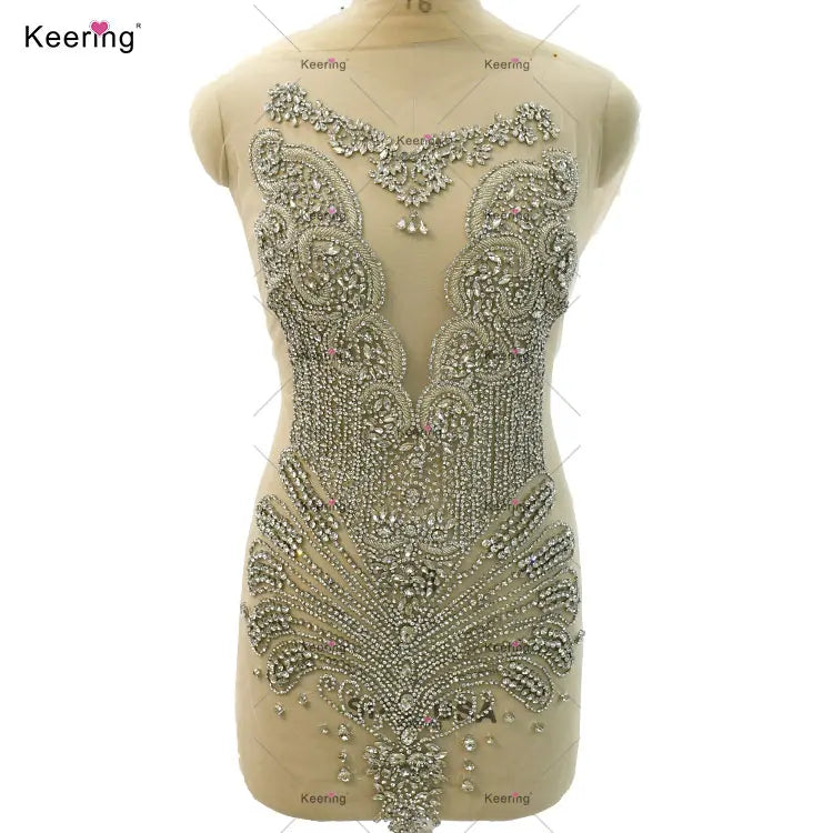 WDP-441 New Design Bodice Applique With Rhinestone Applique Silver Color Appliques and Trimmings for Wedding Party