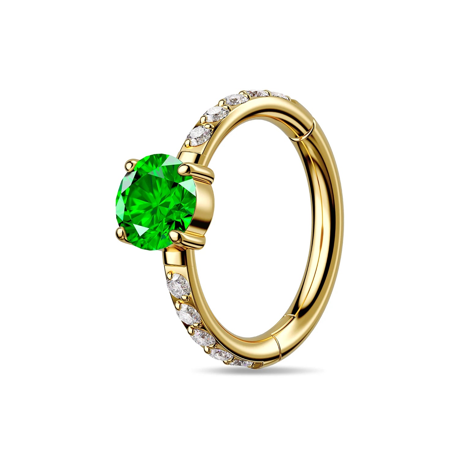 TOPOSH Hinged Clicker Ring Baguette Cut CZ Cluster Pave Set Hoop Daith Septum Cartilage Body Jewelry Piercing Zircon Main Stone