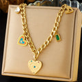 Stainless Steel Thick Chain Heart Shape Eye Pendant Necklace 18k Gold Plated Tarnish Free Heart Waterdrop Charm Necklace