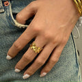 Adjustable 18K Gold-Plated Stainless Steel Jewelry Ring Waterproof Five Petal Ribbed Flower Design Stylish Bague Acier
