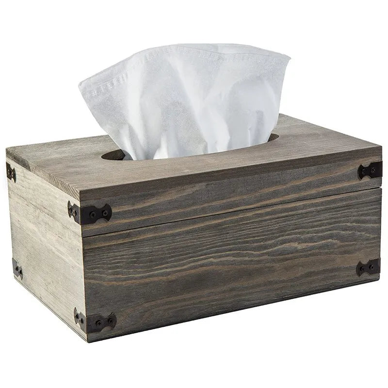 Luxury Vintage Pine Natural Wood Napkin Paper Holder Thin Wooden Tissue Box with Cover for House for Home Use