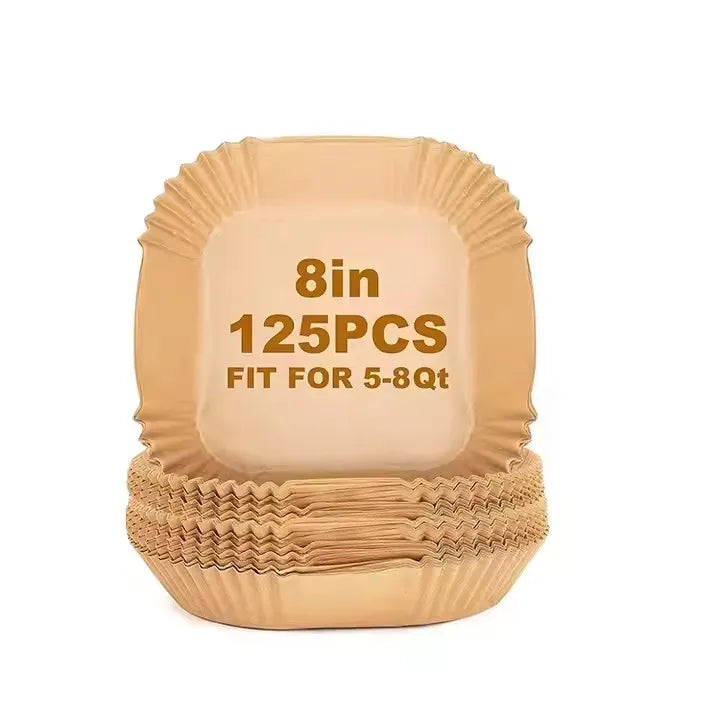 8-Inch Double-Sided Air Fryer Baking Paper Mat Food Grade High Temperature Resistant Coated Customizable 125 Pieces