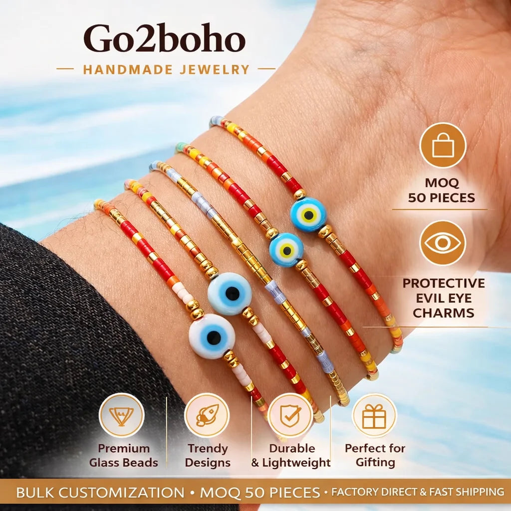Go2boho Multi-Layer Beaded Bracelet Set Colorful Seed Beads Gold Plated Adjustable Friendship Bracelet for Women