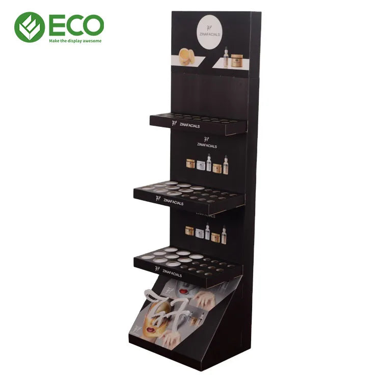 Wholesale Modern Foldable Eco-Friendly Lightweight Supermarket Display Rack Cardboard Floor Makeup Cosmetic Display Stand Easy