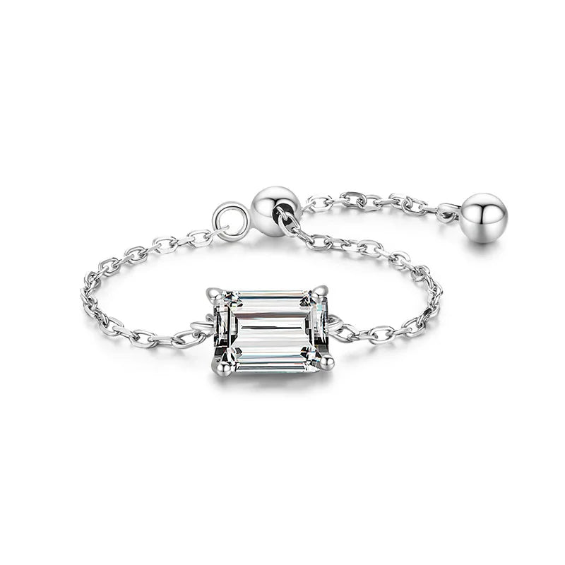 Sun Star Women's Trendy Minimalist Rhodium Plated 925 Sterling Silver Emerald Cut Zircon Engagement Party Wedding Fashion Chain
