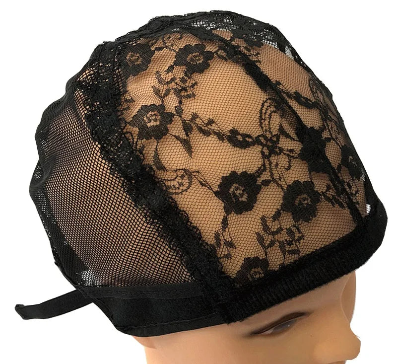 Black Beige Striped Breathable Nylon Lace Front Mesh Dome Wig Cap Adjustable Straps Party Use Unisex Adult Wig Liner Bulk Pack