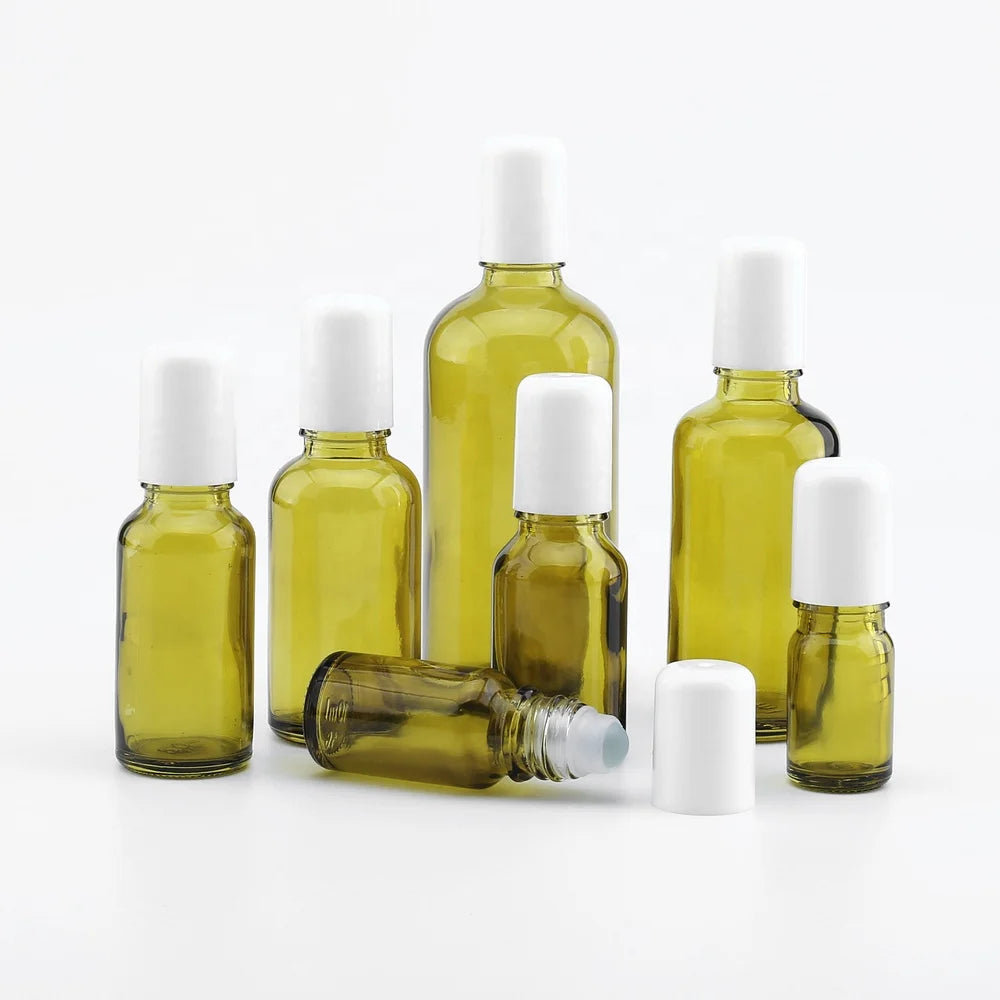 Cosmetic Roll on Glass Bottle Oive Green Bottles 5ml 10ml 15ml 20ml 30ml 50ml 100ml Essential Oil Perfume Glass Roll on Bottle
