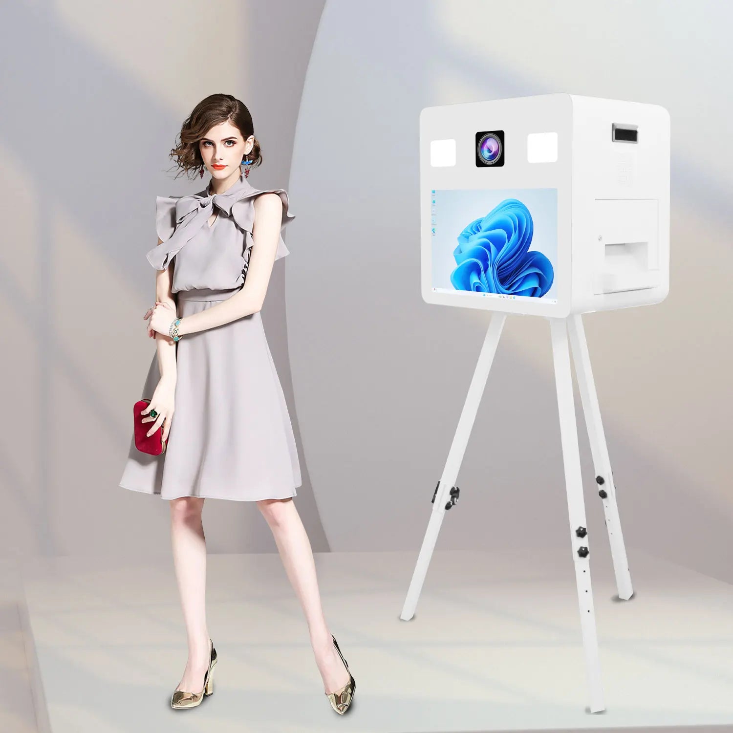 2025 New DSLR Photo Booth Machine with 21.5 Inch Touch Screen SLR Compatible Built-In Printer Photobooth Shell
