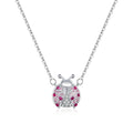 925 Sterling Silver Ladybug Insect Pendant Necklace with Pink CZ Trendy Style for Weddings Gifts Engagements or Parties