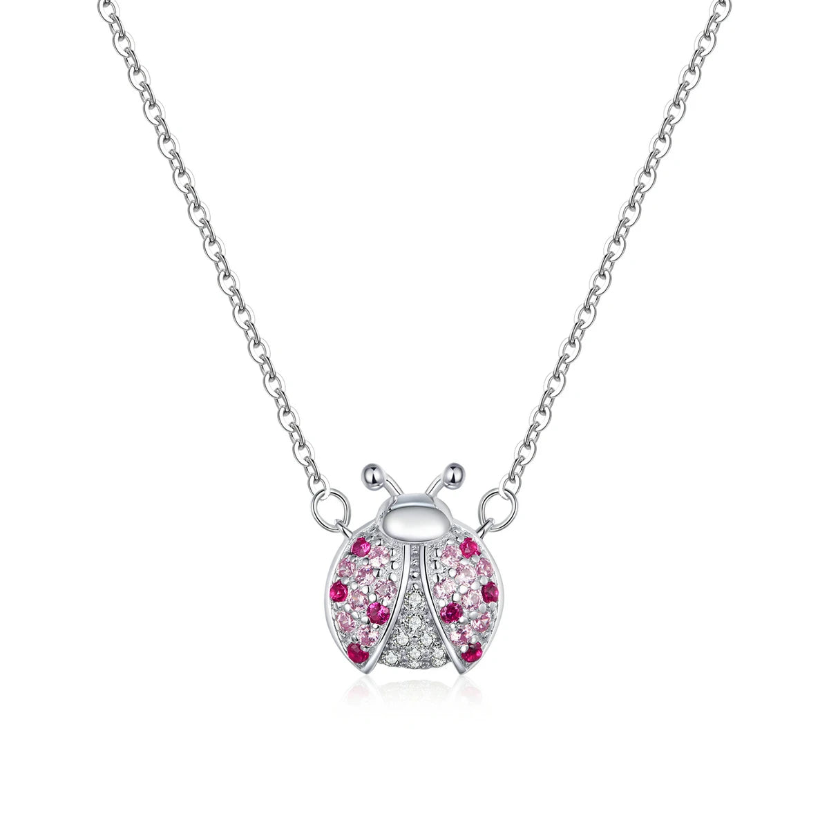 925 Sterling Silver Ladybug Insect Pendant Necklace with Pink CZ Trendy Style for Weddings Gifts Engagements or Parties