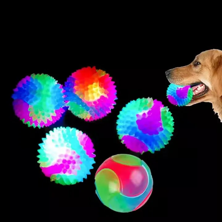 New Small Tri-Color Luminous Elastic TPR Dog Toy Ball Interactive Training Playing Flash Pet Ball Interactive Throwing Dog Ball