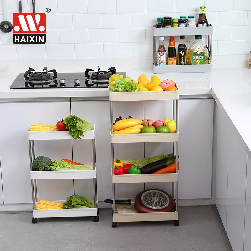 Haixin Multi-Functional Movable 2/3/4/-Tiers Kitchen Storage Rack Organizer Plastic RollingStorage Cart Trolley With Wheels