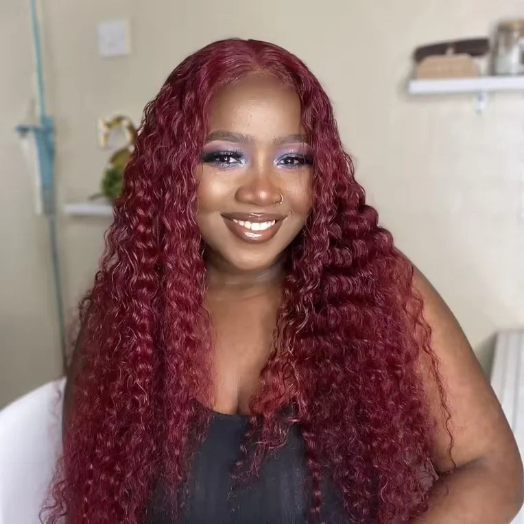 Cheap 13*4 Transparent Lace Front Wig 180% 250% Density Virgin Brazilian Human Hair 99J Loose Deep Wave Lace Frontal Wig