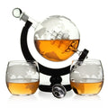 JA Fathers Day 850ml Hand Made Glass Globe Whiskey Vodka Bourbon Whisky Decanter Decanter Set with Round Shape Wooden Base